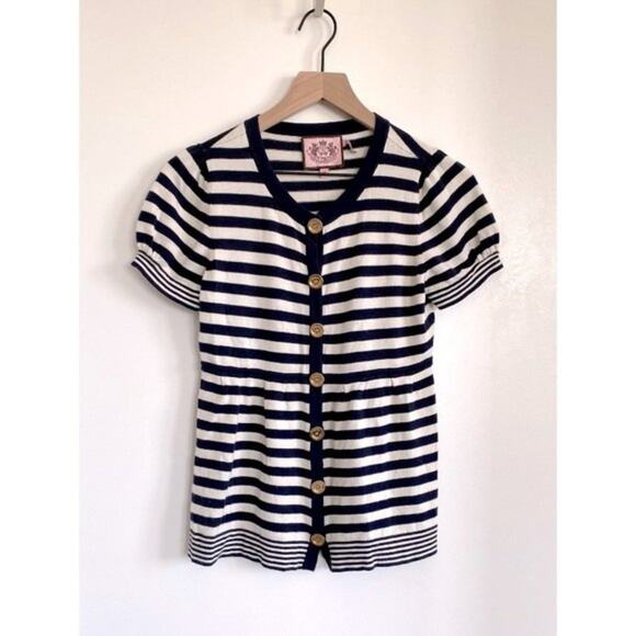 Juicy Couture Navy White Striped Knit Top Size M - Picture 5 of 11